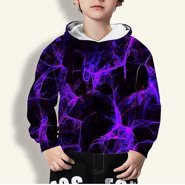  Kids Boys' Hoodie Pullover Long Sleeve Graphic 3D Print Purple Children Tops With Pocket  Active Basic Daily Top