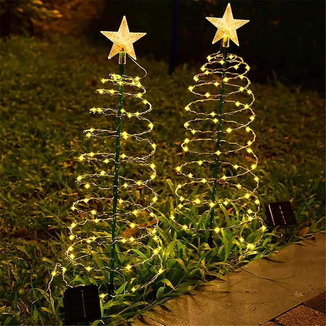  2/1 Pcs Solar Powered Christmas Tree LED Floor Lights Outdoor Courtyard Garden Lawn Lights Landscape Decorative Lights