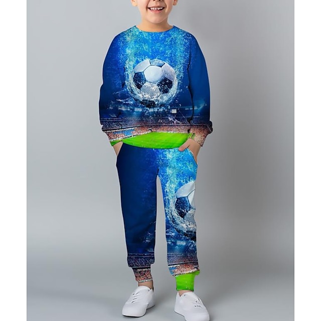 Boys 3D Football Sweatshirt & Pants Clothing Set Long Sleeve 3D Printing Fall Winter Active Fashion Cool Polyester Kids 3-12 Years Outdoor Street Vacation Regular Fit