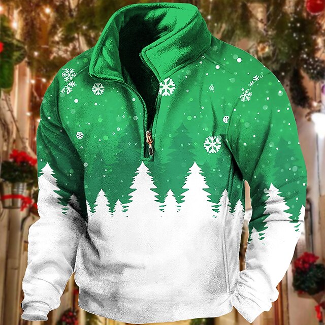  Herren Schneeflocke Weihnachtsszene Sweatshirts Pullover Sweatshirt Pullover Zur Seite fahren Hoodie mit Viertelreißverschluss Langarm Sweatshirt Ständer Modisch Cool Täglich 3D-Druck Weihnachten