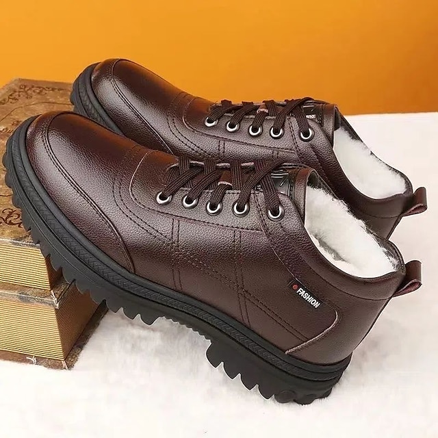  Ανδρικά Μπότες Χειμωνιάτικες μπότες Παπούτσια άνεσης Επένδυση Φλις Περπάτημα Δουλειά Καθημερινό Καθημερινά PU Αδιάβροχη Ζεστό Μποτίνια Μοκασίνια Μαύρο Καφέ Χειμώνας
