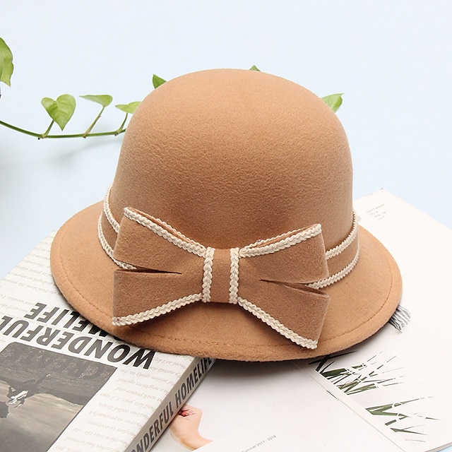  Hats Headwear Polyester / Cotton Blend Bowler / Cloche Hat Bucket Hat Fedora Hat Casual Holiday Retro Elegant With Bowknot Pure Color Headpiece Headwear