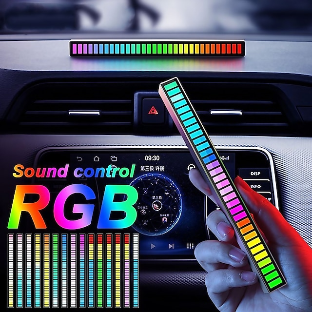 светодиодное освещение салона автомобиля атмосфера полоса музыка ритм лампа управление приложением USB RGB