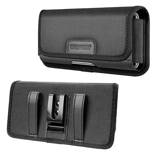  Bolsa de transporte horizontal com clipe para cinto de telefone de tecido de nylon de 4,7 a 6,8 polegadas com slot para cartão
