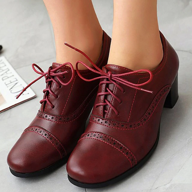 Women's Vintage Oxford Heeled Shoes – Lace-Up Brogue Pumps for Office, Formal & Daily Wear 10