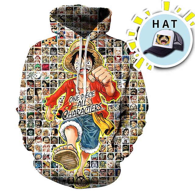  One Piece Film: Red Portgas D. Ace Hoodie Cartoon Anime Fronttasche Grafik Hoodie für Herren Damen Unisex Erwachsene 3D-Druck 100 % Polyester mit Hut