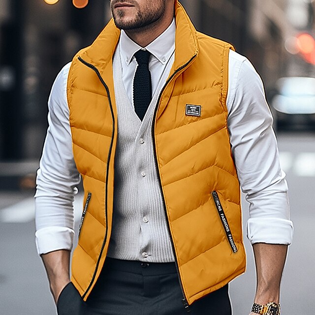 Men's Winter Coat Quilted Vest Pocket Office & Career Date Casual Daily Outdoor Casual Sports Winter Plain Black White Yellow Red Puffer Jacket 7