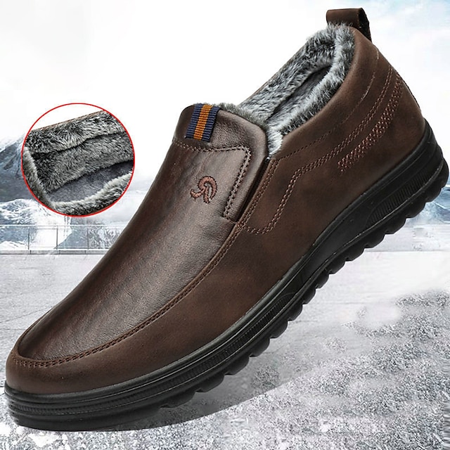  Men's Loafers & Slip-Ons Winter Shoes Fleece lined Cycling Shoes Casual Outdoor Daily Cloth Warm Breathable Comfortable Loafer Black Brown Color Block Fall Winter