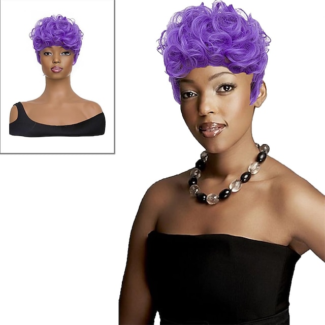 Black Women‘S Pixie Cut Wig Short Curly Wig Black Short Layered Wig ...