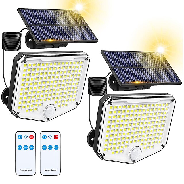 153LED Outdoor Solar Wall Sconce with Motion SensorRemote Control 3 ...