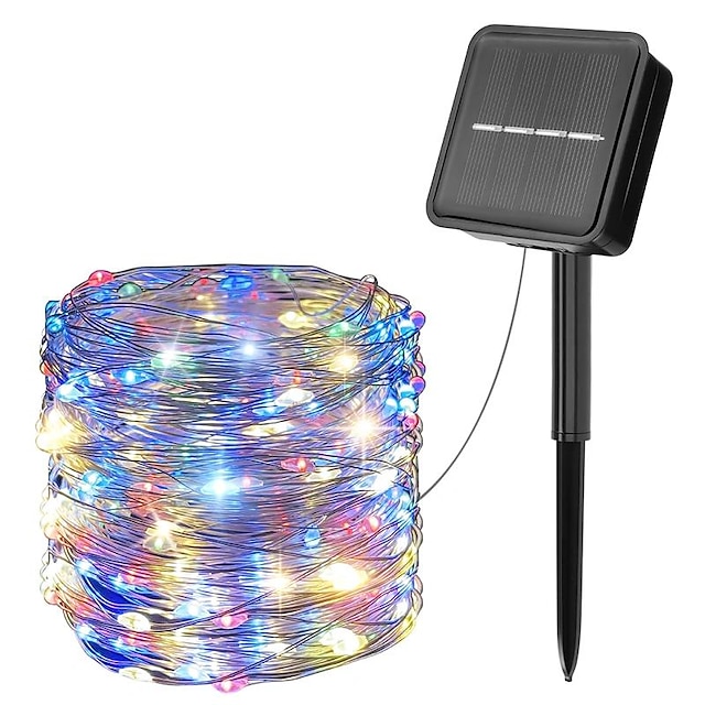  1pc LED Solar Light, Outdoor Waterproof 8Modes Fairy Garland String Lights, Solar Lamp Wedding New Year Holiday Decoration For Christmas Tree Party Garden Outdoor, Halloween Decorations Lights Outdoor