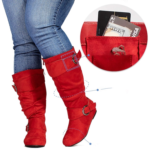  Botas de mujer de pantorrilla ancha con bolsillo oculto: diseño holgado y cómodo de ancho amplio con detalles de hebillas