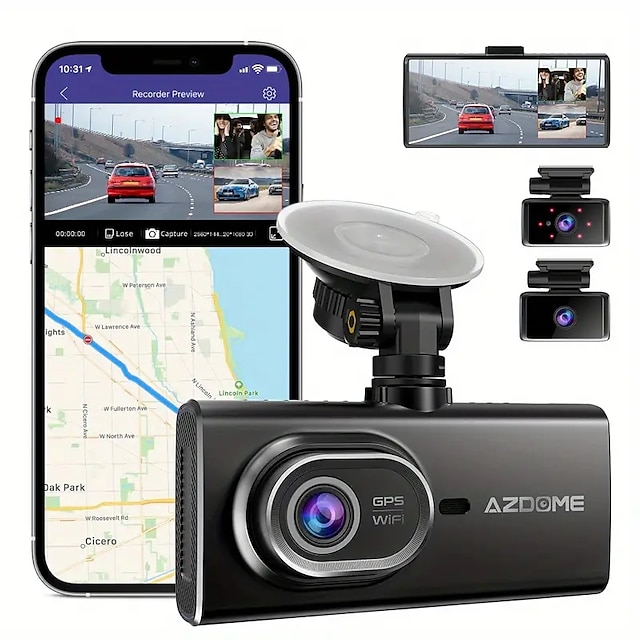  Dash cam a 3 canali Memoria emmc da 128 GBWiFi integrato GPS 4'' IPS Touch Screen Cabina anteriore posteriore Dash Cam 1080p Visione notturna ir Modalità parcheggio