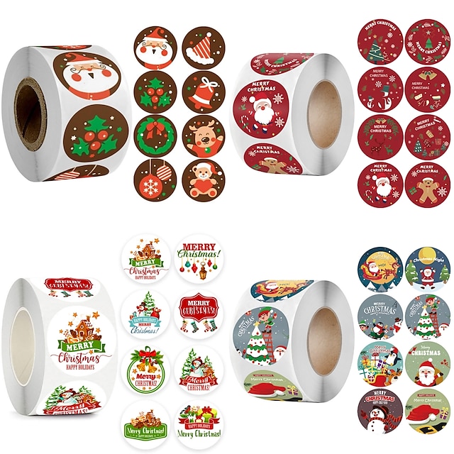 500PCS/Pack 1Inch Merry Christmas Stickers Christmas Tree Elk Candy Bag ...