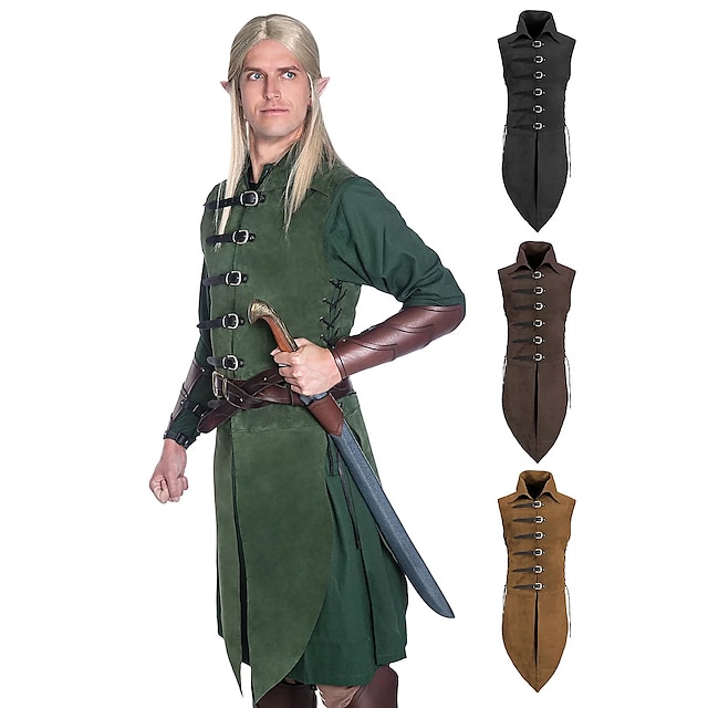  Retro Vintage Medieval Renaissance Armor Vest Tunic Warrior Viking Ranger Elven Men's Archery Halloween Masquerade LARP Ren Faire Top