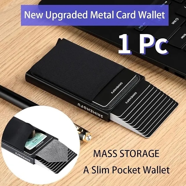  1個薄型アルミニウム財布 クレジットカードホルダー RFID財布 メタル薄型スリムバンクカードケース メンズ・レディースポップアップクレジットカードバッグ