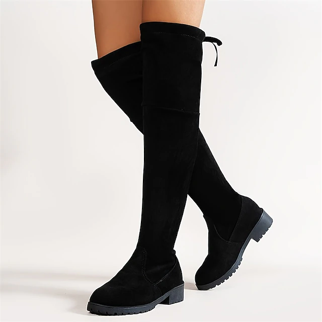 Women's Black Over-the-Knee Suede Boots with Chunky Heel - Stylish Thigh-High Boots for Winter and Casual Wear 7