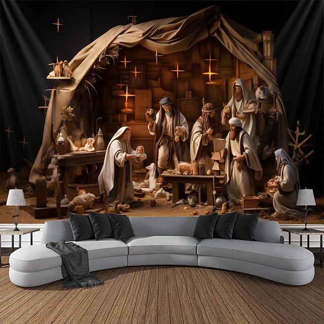  juledekorasjoner nativity dåp hengende billedvev veggkunst jul stor billedvev veggmaleri dekor fotografi bakteppe teppe gardin hjem soverom stue dekorasjon