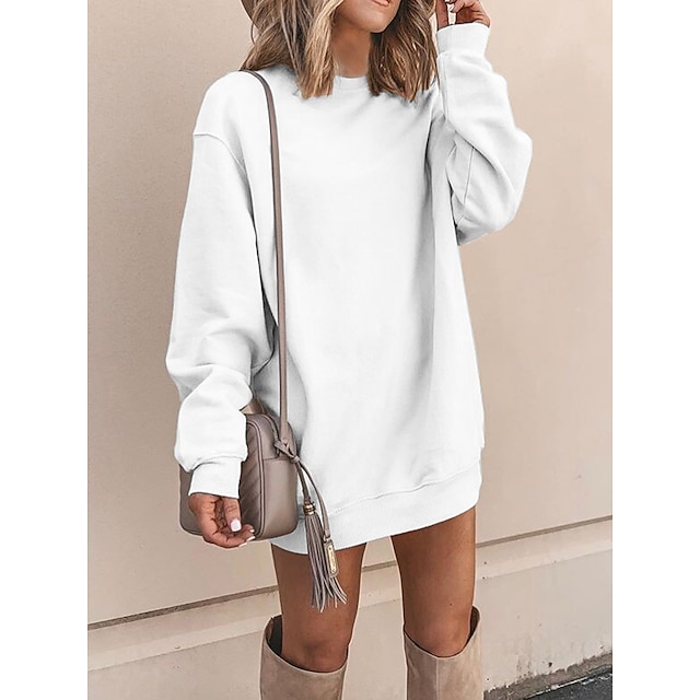  Women's Casual Dress Hoodie Dress Fashion Daily Mini Dress Crew Neck Outdoor Vacation Going out Solid Color Pure Color Loose Fit Black White Pink S M L XL 3XL