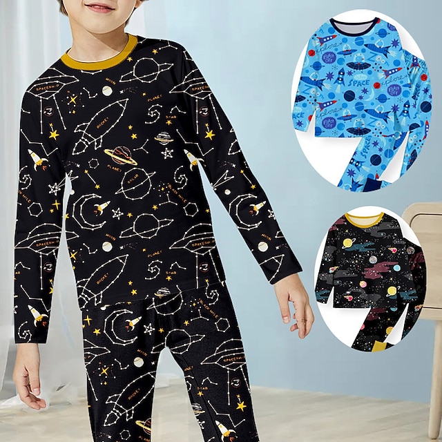  Jongens 3D Heelal Pyjamaset Lange mouw 3D-afdrukken Herfst Winter Actief Stoer Dagelijks Polyester Kinderen 3-12 jaar Strakke ronde hals Huis Causaal Voor Binnen Normale pasvorm