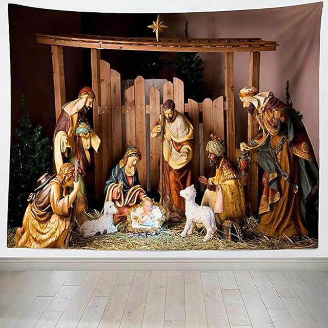 Christmas Decorations Jesus'being Hanging Tapestry Wall Art Xmas Large Tapestry Mural Decor Photograph Backdrop Blanket Curtain Home Bedroom Living Room Decoration 10