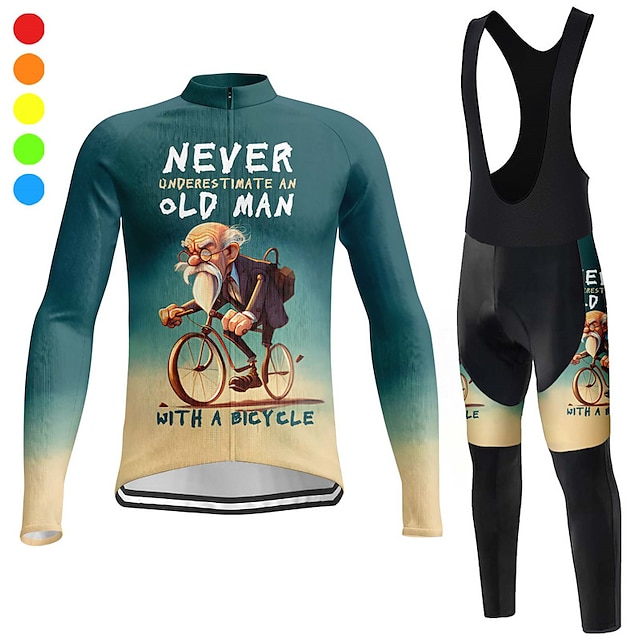  21Grams Men's Cycling Jersey with Bib Tights Long Sleeve Mountain Bike MTB Road Bike Cycling Winter Red Blue Dark Green Graphic Bike Quick Dry Moisture Wicking Spandex Sports Graphic Letter & Number