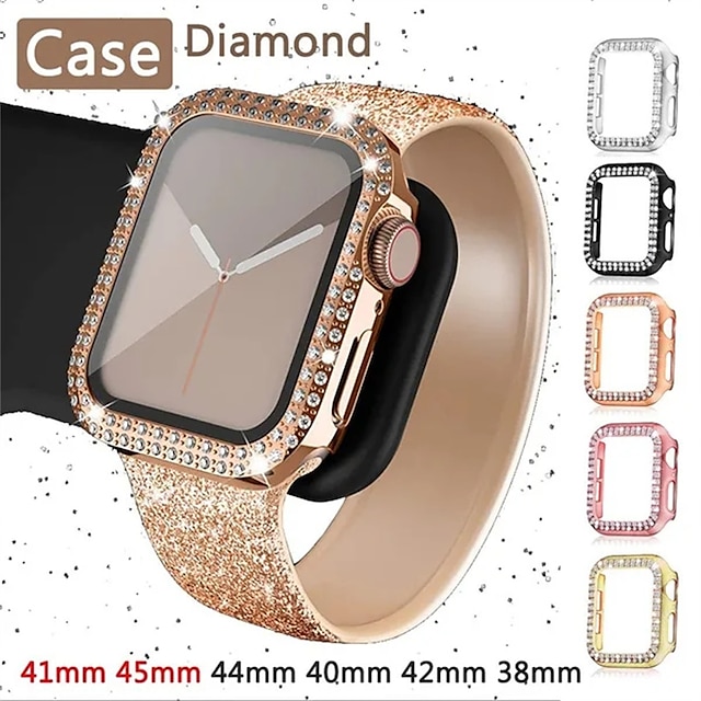  Diamond Bling Bumper Case For Apple watch 8 7 6 SE 5 41mm 45mm 44mm 40mm 42mm 38mm Accessories Protector Cover for iWatch series 2 3 4 1