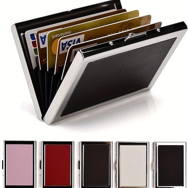  RFID Credit Card Holder Men Wallet Short Purse Stainless Steel And Leather Card Wallet