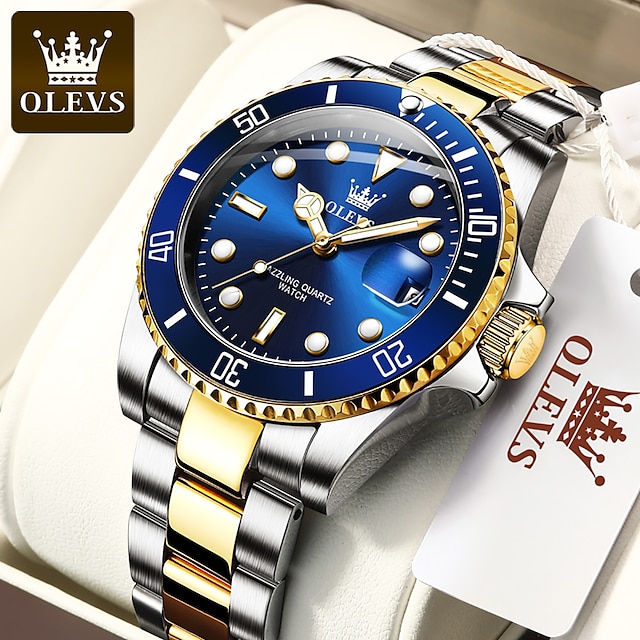  OLEVS 男性 クォーツ ミニマリスト ファッション カジュアルウォッチ 腕時計 光る カレンダー 防水 デコレーション 鋼 腕時計