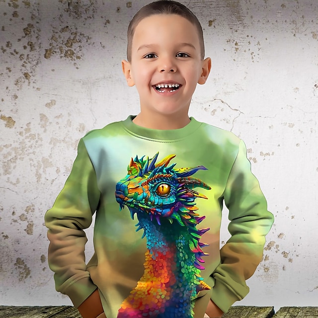  Dla chłopców 3D Graficzny Zwierzę Dinozaur Bluzy Długi rękaw Druk 3D Lato Jesień Moda Moda miejska Nowoczesne Dzieci 3-12 lat 4-12 lat Na zewnątrz Codzienny Regularny