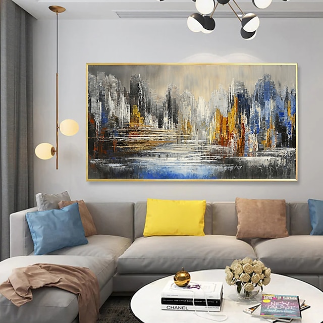 Handmade Oil Painting  Canvas wall Art Decoration  Abstract Knife Painting  Landscape Blue For Home Decor Rolled Frameless Unstretched Painting