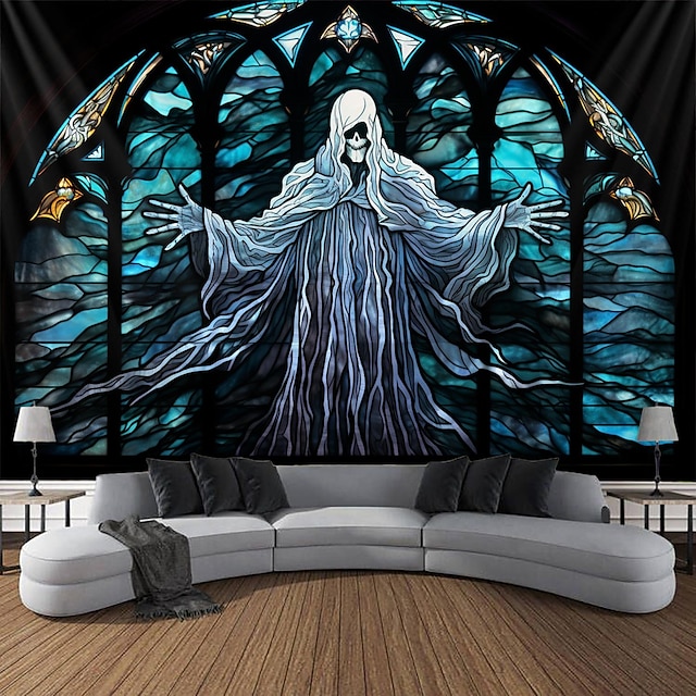 halloween glas-in-lood spook hangend tapijt kunst aan de muur groot tapijt muurschildering decor foto achtergrond deken gordijn thuis slaapkamer woonkamer decoratie halloween decoraties