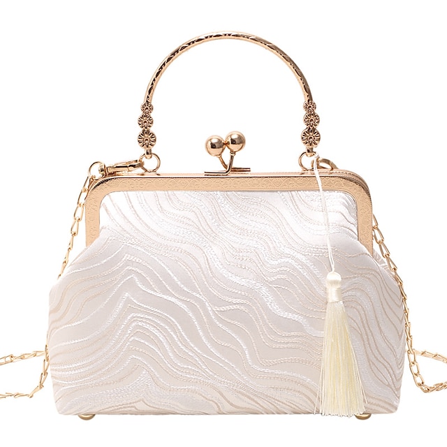  Women's Evening Bag Clutch Bags Polyester Party Daily Bridal Shower Chain Solid Color Embroidery Beige