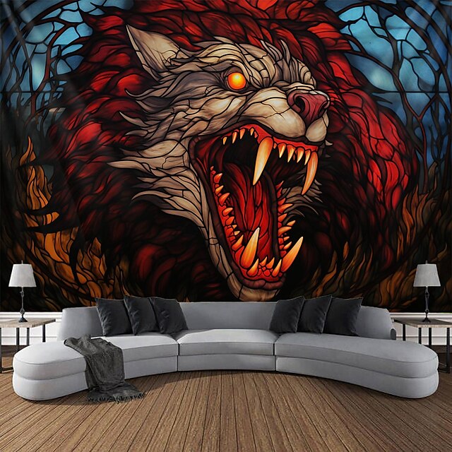  halloween wolf hangend tapijt kunst aan de muur groot tapijt muurschildering decor foto achtergrond deken gordijn thuis slaapkamer woonkamer decoratie halloween decoraties