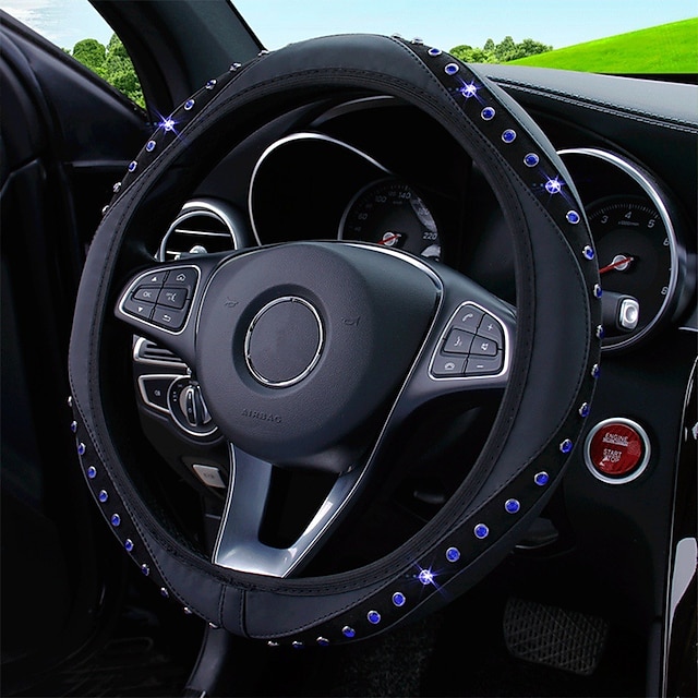  Starfire 37-38 cm couverture de volant de voiture universelle strass cristal diamant décor étui de volant protecteur style intérieur de voiture