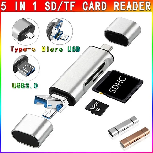  Caméra Android 3 en 1 haute vitesse ordinateur portable sd usb alliage d'aluminium micro usb tf otg type-c adaptateur de lecteur de carte lecteur de carte étendu