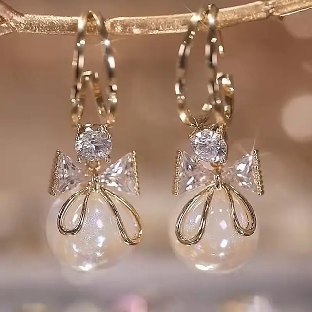  Women's Pearl Drop Earrings Fine Jewelry Classic Precious Stylish Simple Earrings Jewelry Gold For Wedding Party 1 Pair