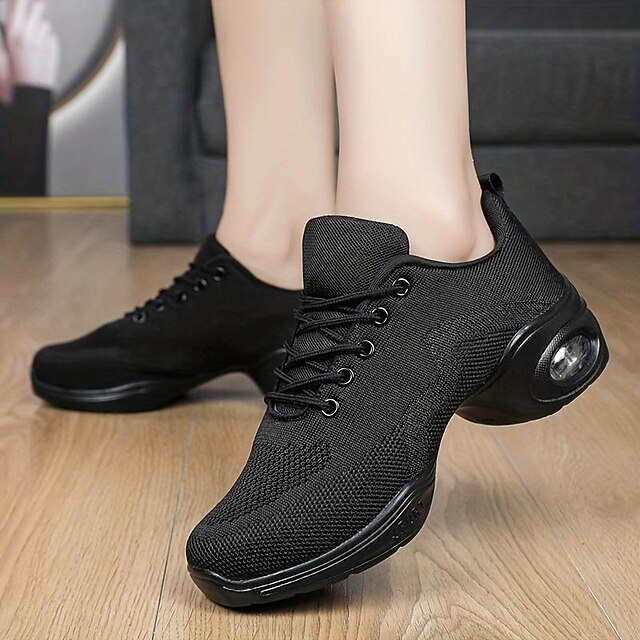 Women's Arch Support Dance Shoes Lace Up Air Cushion Mesh Sneakers with Soft Sole Comfort for