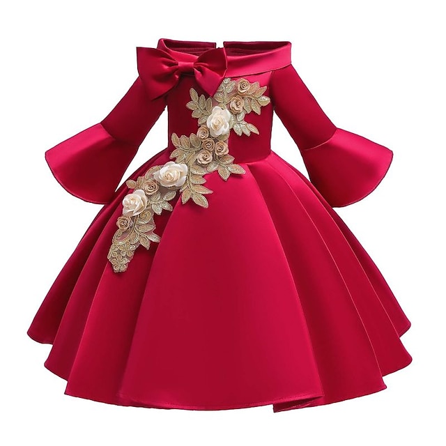  Bambino Da ragazza Vestito da festa Floreale Manica a 3/4 Formale Prestazioni Matrimonio Nodo della cravatta Di tendenza Adorabile Cotone Medio Vestito da festa Abito con ricami floreali Abito da