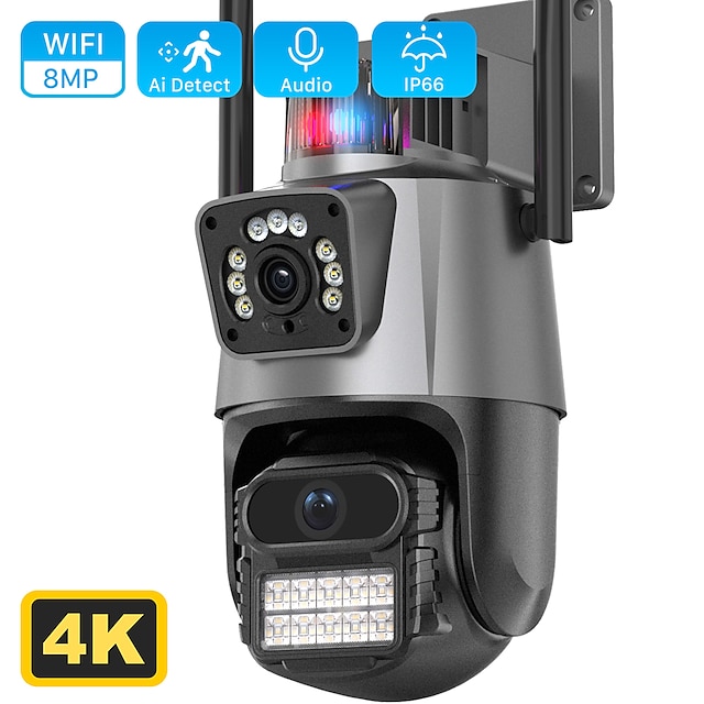 webcam 8MP Lamp WIFI Bekabeld Bewegingsdetectie Waterbestendig Buiten Tuin Ondersteuning