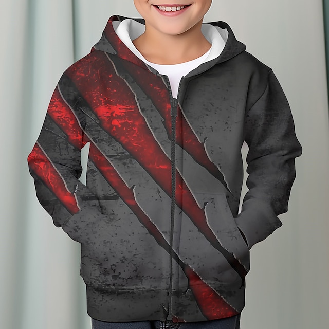  Pojkar 3D Grafisk Huvtröja Kappa Ytterkläder Långärmad 3D-tryck Höst Vinter Mode Streetwear Häftig Polyester Barn 3-12 år Utomhus Ledigt Dagligen Normal
