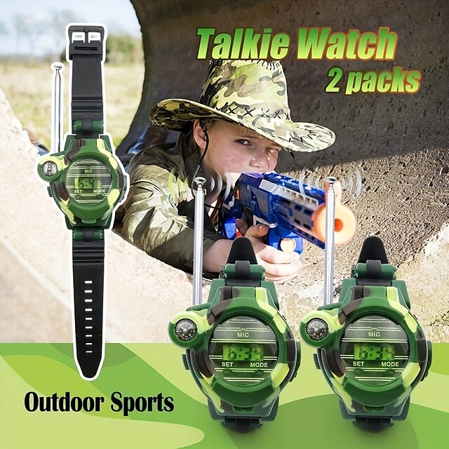  2pcs Rechargeable Walkie Talkie Watches For Kids Two-Way Radio Walky Talky With Flashlight  7 In 1 Children Outdoor Game Interphone Army Toy Game And Gifts For Boy And Girl Birthday Holiday Gift