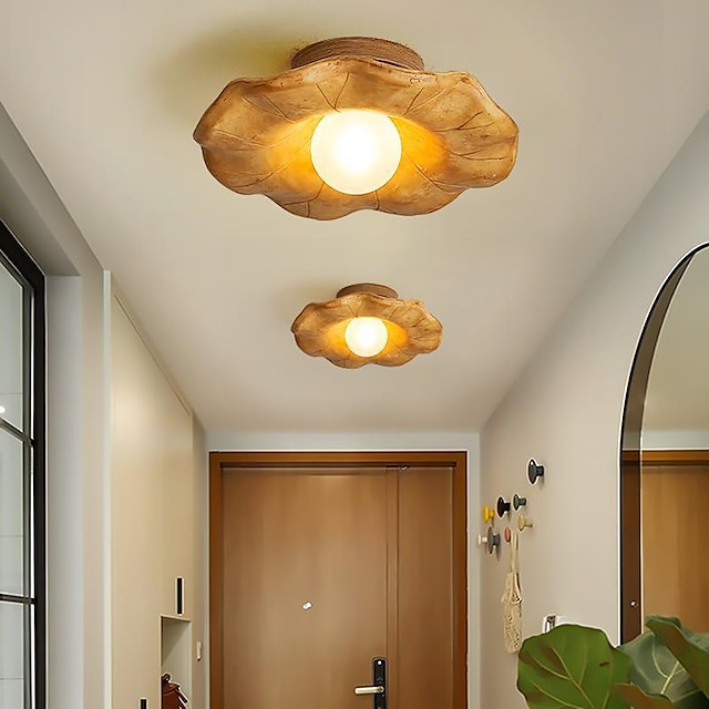  Shallow Bowl Shape Ceiling Light Fixture Resin Minimalist Semi Flush Mount Light with 1 Bulb for Hallway 110-240V