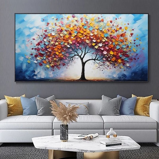  Pintura al óleo hecha a mano, lienzo, decoración de arte de la pared, sala de estar moderna, sofá, Fondo de pared, árbol de dinero para decoración del hogar, pintura enrollada sin marco y sin estirar