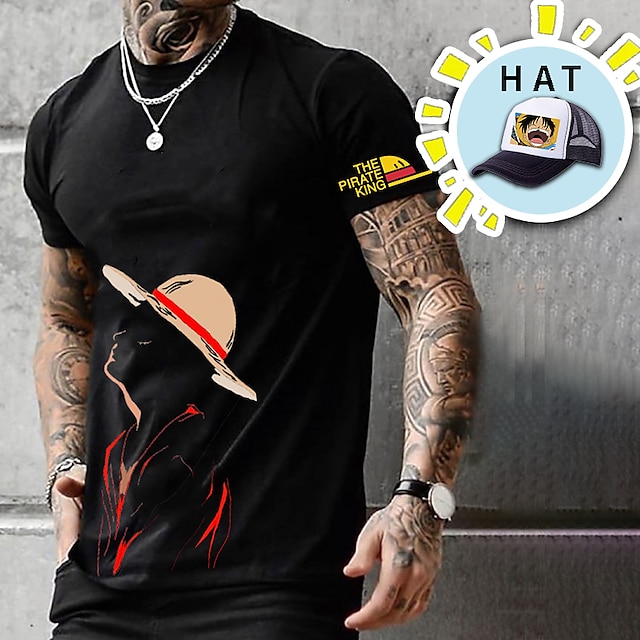  singe d'une seule pièce d. Luffy t-shirt anime anime classique style de rue t-shirt pour hommes femmes unisexe adultes impression 3d 100% polyester avec chapeau