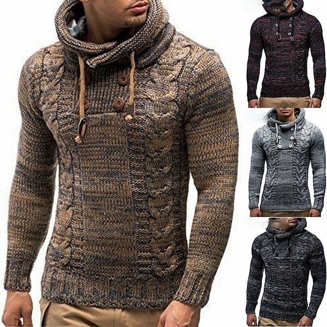 Men's Pullover Sweater Jumper Fall Sweater Cable Knit Regular Zipper ...