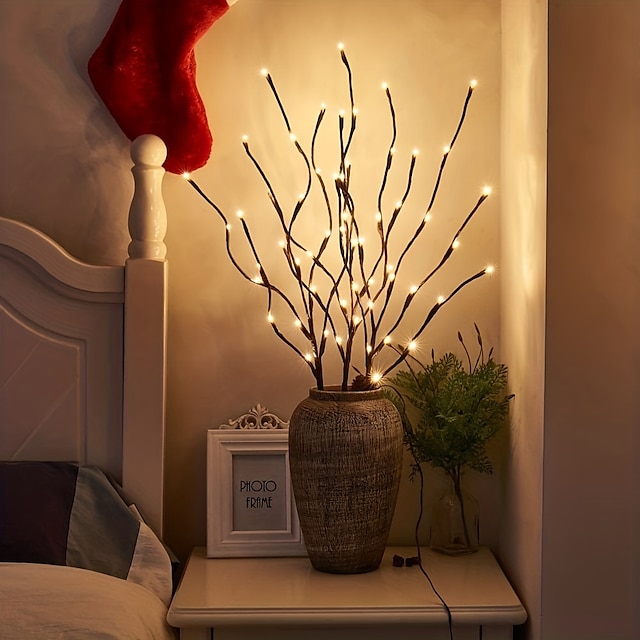  Warm White Led Branch Light, Battery Operated Lighted Branches Vase Filler Willow Twig Lighted Branch 30 Inch 20 LED For Christmas Home Party Decoration Indoor Outdoor Use