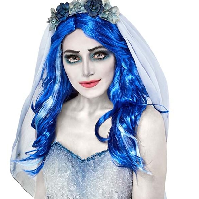 Women's Corpse Bride Blue Wig Halloween Cosplay Party Wigs