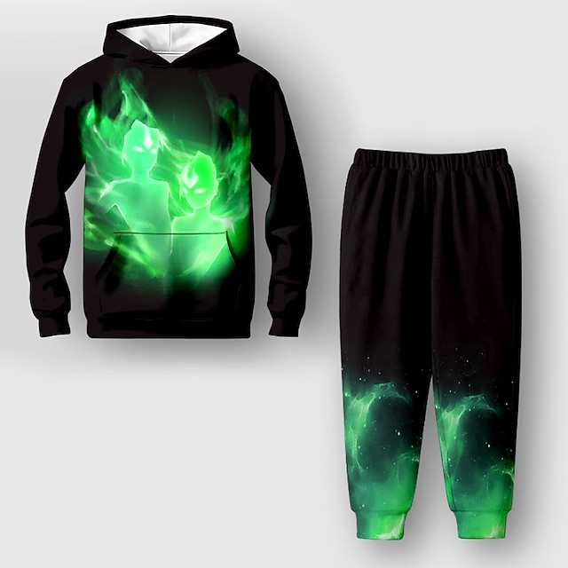  Chico 3D Graphic Conjunto de sudadera con capucha y pantalones deportivos Conjunto Manga Larga Impresión 3d Otoño Invierno Activo Moda Fresco Niños 3-12 años Exterior Vacaciones Calle Ajuste regular