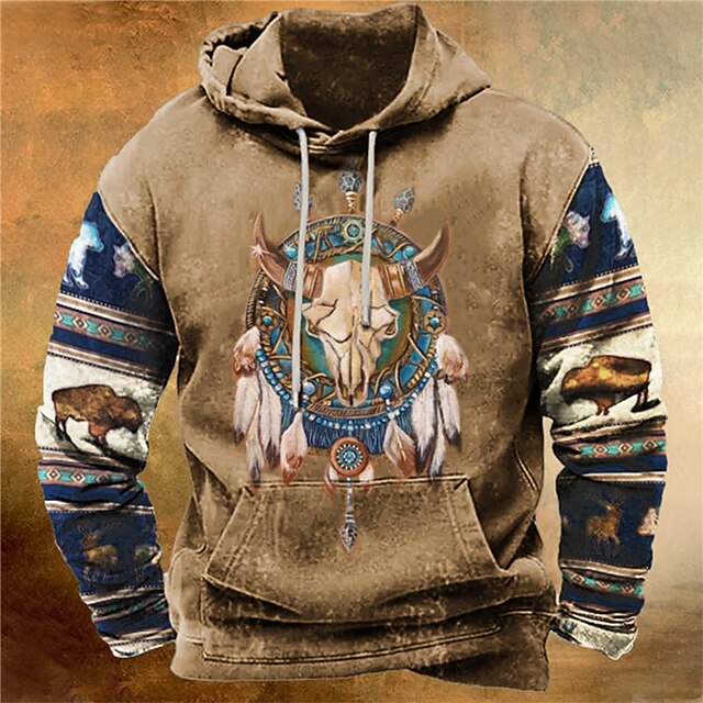 AOBUTE Men's Halloween Hoodie - Jack O' Lantern & Reindeer Graphic Pullover Sweatshirt (Size M)